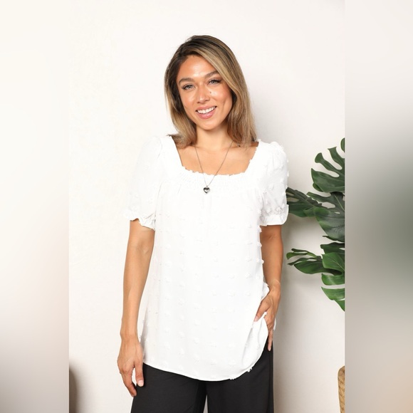 Mandy Tops - Mandy Swiss Dot Puff Sleeve Square Neck Blouse